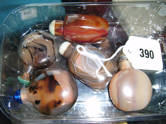 Five Chinese agate snuff bottles, of plain form, various